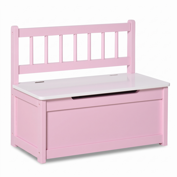 Coffre à jouets enfant – Banc rose – fond blanc