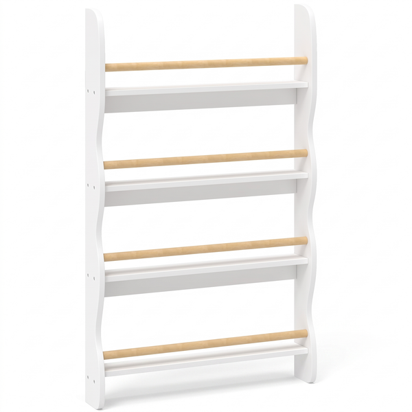 Bibliothèque murale enfant – 4 niveaux, blanc – fond blanc