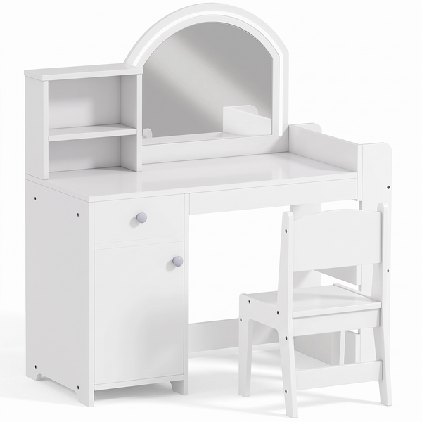 Coiffeuse enfant – Grand miroir LED, blanc – fond blanc