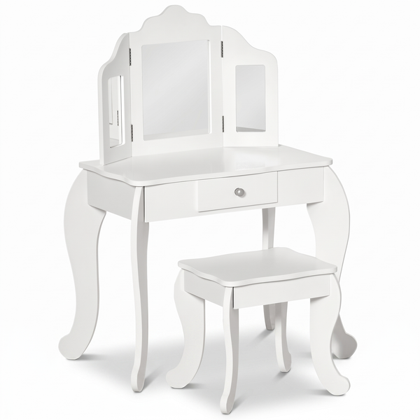Coiffeuse enfant 2 en 1 – Miroir triptyque, blanc – fond blanc