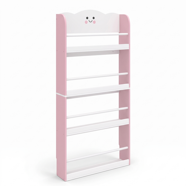 Bibliothèque enfant – 4 niveaux, thème barbe à papa – fond blanc