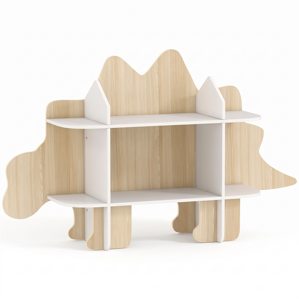 Bibliothèque enfant – 6 compartiments, bois naturel – fond blanc