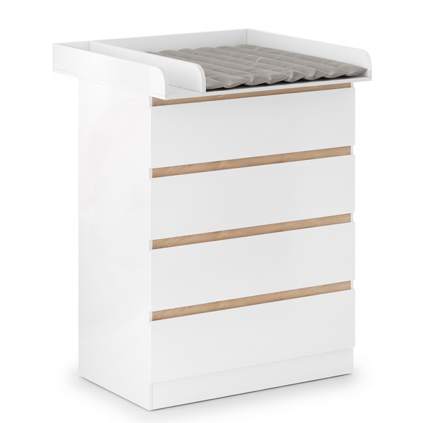 Table à langer bébé – 4 tiroirs et kit amovible – fond blanc
