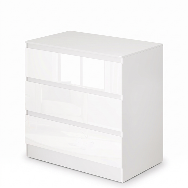 Commode 3 tiroirs – Blanc brillant – fond blanc