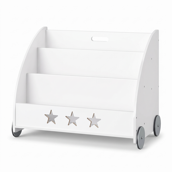 Bibliothèque enfant sur roulettes – Bois – fond blanc