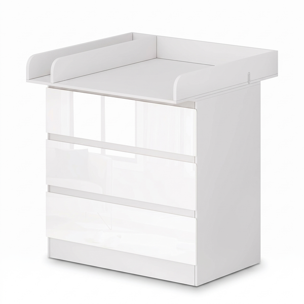 Table à langer commode – 3 tiroirs, anti-basculement – fond blanc