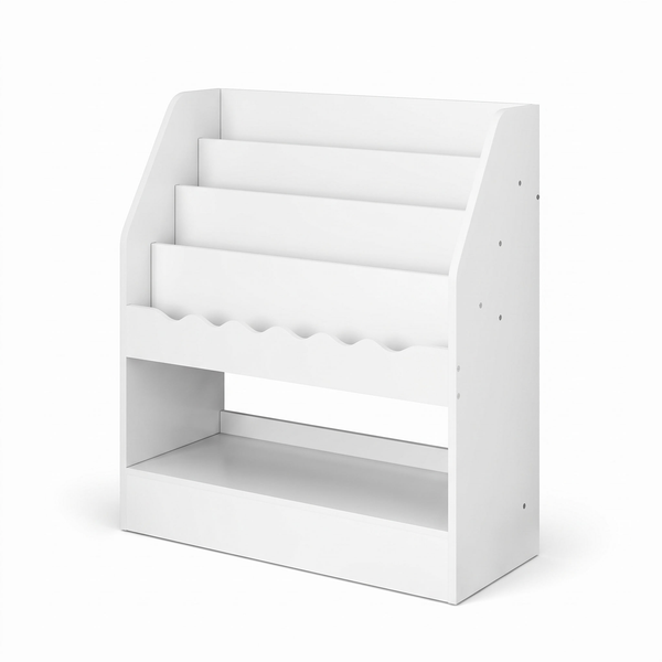 Bibliothèque Montessori enfant – 5 compartiments, blanc – fond blanc
