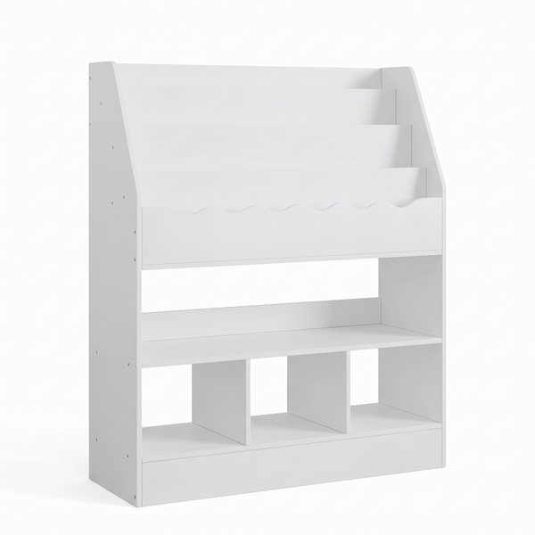 Bibliothèque Montessori enfant – 6 compartiments, blanc – fond blanc