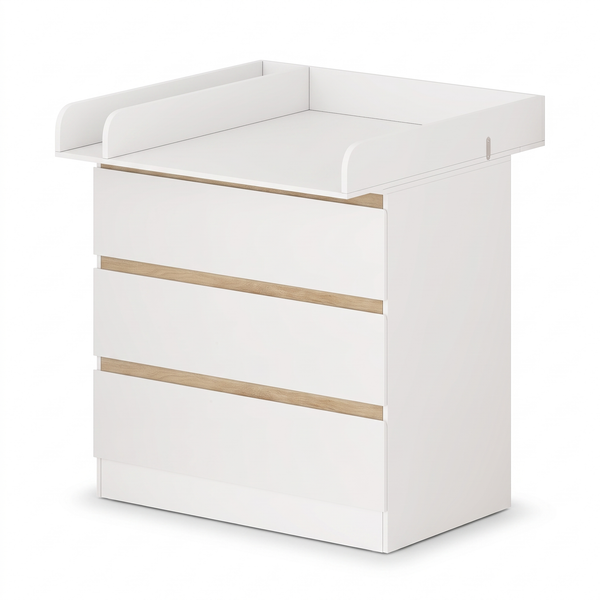 Table à langer bébé – Meuble 3 tiroirs, blanc – fond blanc