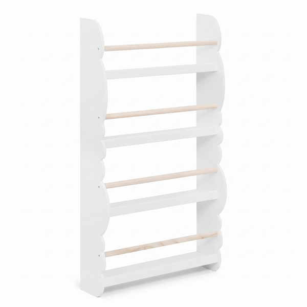 Bibliothèque murale enfant – 4 étagères, pin – fond blanc