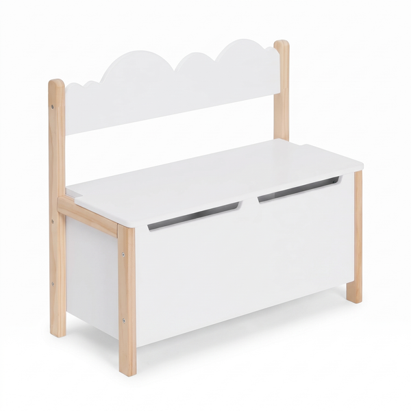 Banc coffre à jouets enfant – Dossier, blanc – fond blanc