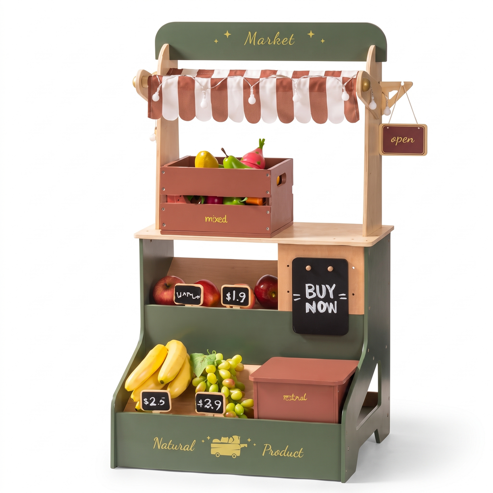 Étal de marché enfant en bois – fond blanc