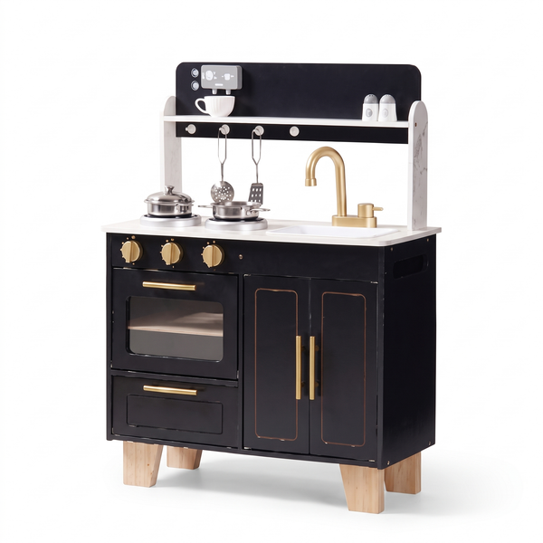 Cuisine enfant en bois – Noire – fond blanc
