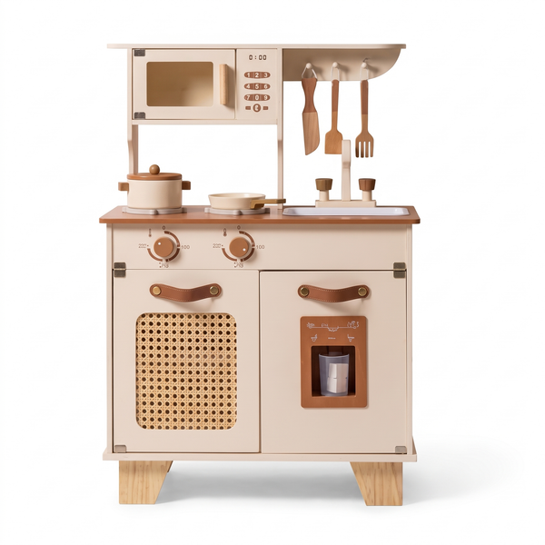 Cuisine Montessori enfant en bois – Distributeur de glaçons moka – fond blanc