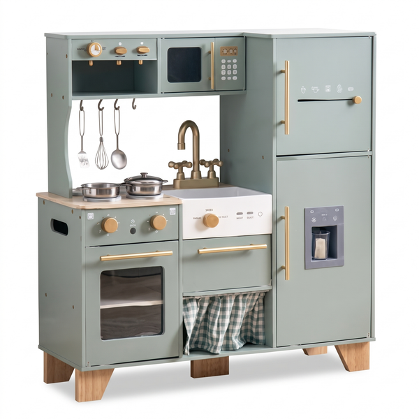 Cuisine enfant en bois – Vert sauge – fond blanc