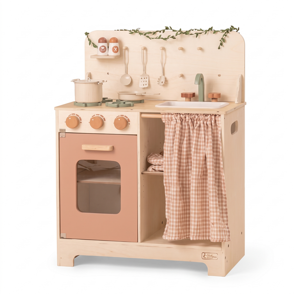 Cuisine enfant en bois – Style rustique – fond blanc
