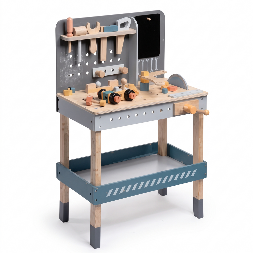 Établi enfant en bois – Panneau d'outils – fond blanc