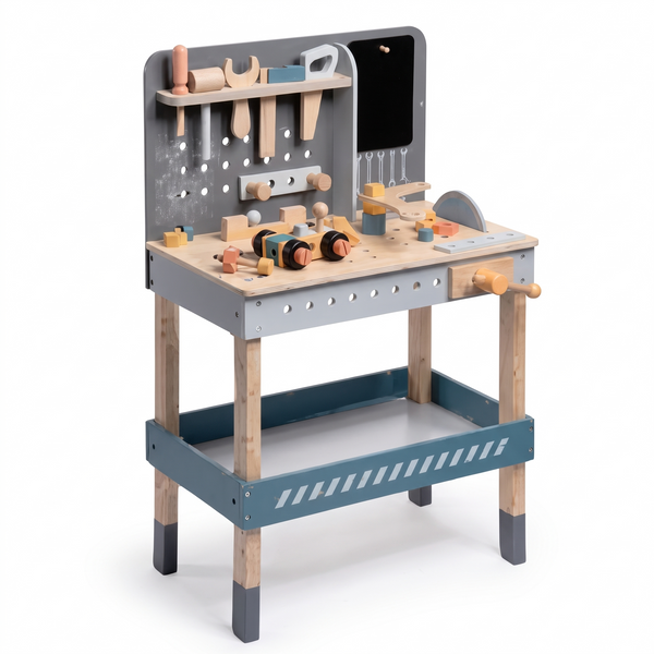 Établi enfant en bois – Panneau d'outils – fond blanc