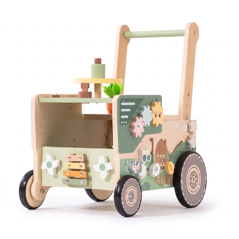 Trotteur enfant en bois – Chariot de la ferme – fond blanc