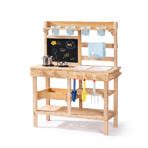 Cuisine d'extérieur enfant en bois – Style jardin – fond blanc