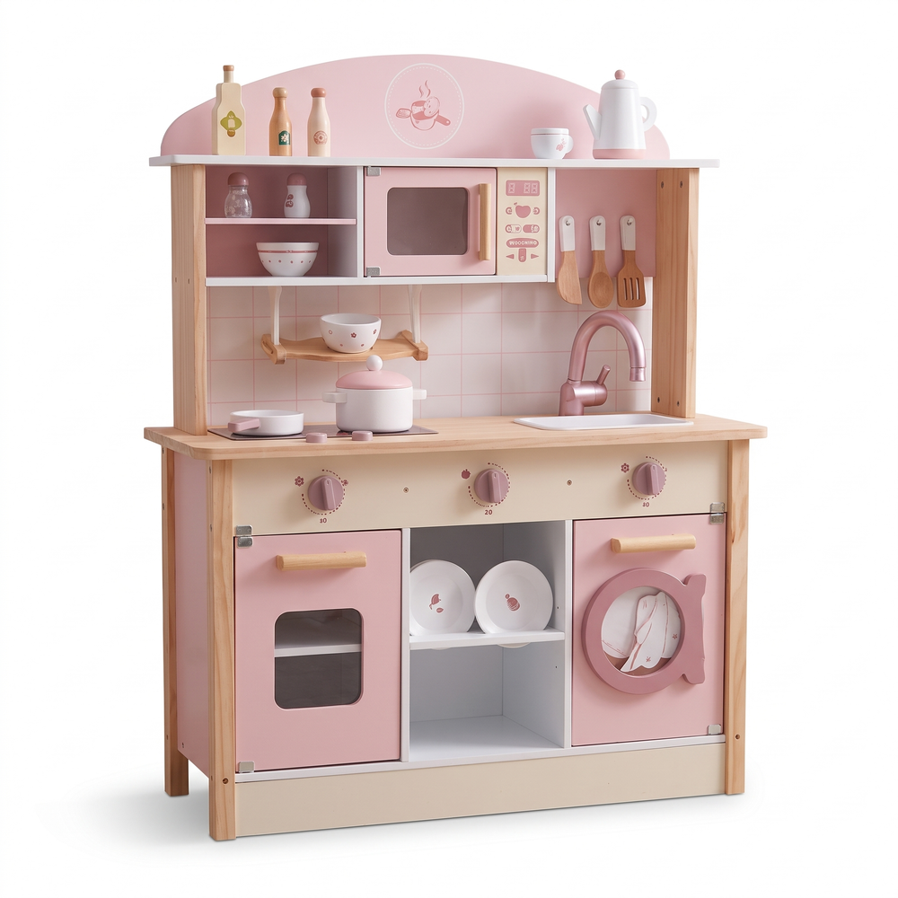Cuisine enfant en bois – Collection rose – fond blanc