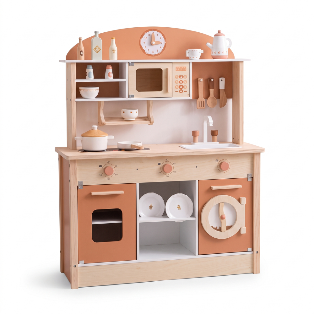 Cuisine enfant en bois – Collection orange – fond blanc