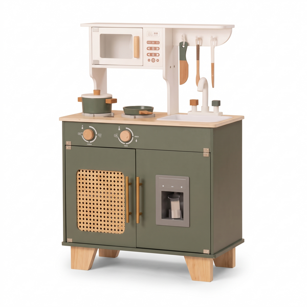 Cuisine enfant en bois – Collection vert – fond blanc