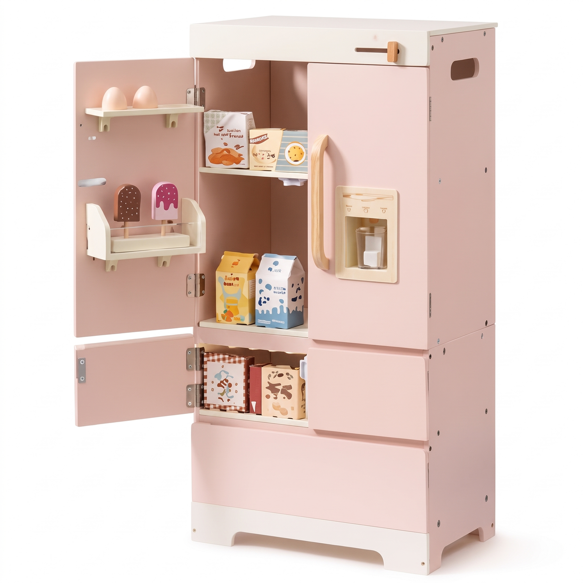Réfrigérateur enfant en bois – Collection rose – fond blanc