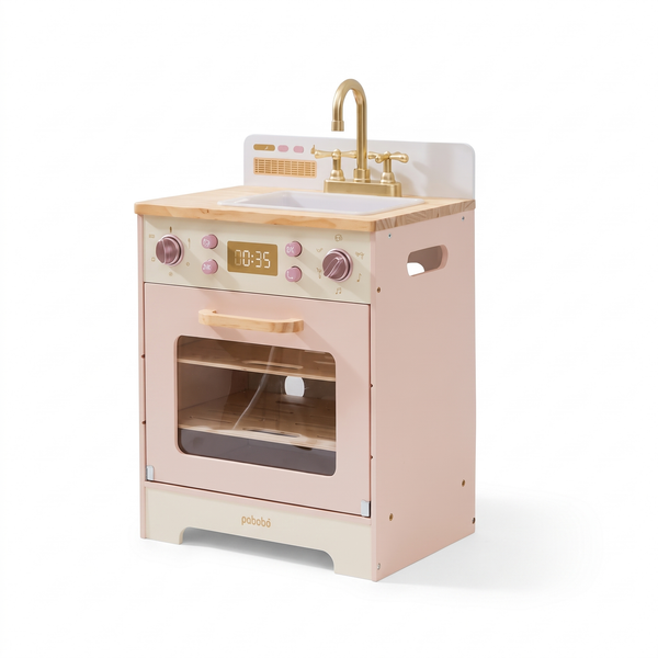 Lave-vaisselle enfant en bois – Collection rose – fond blanc