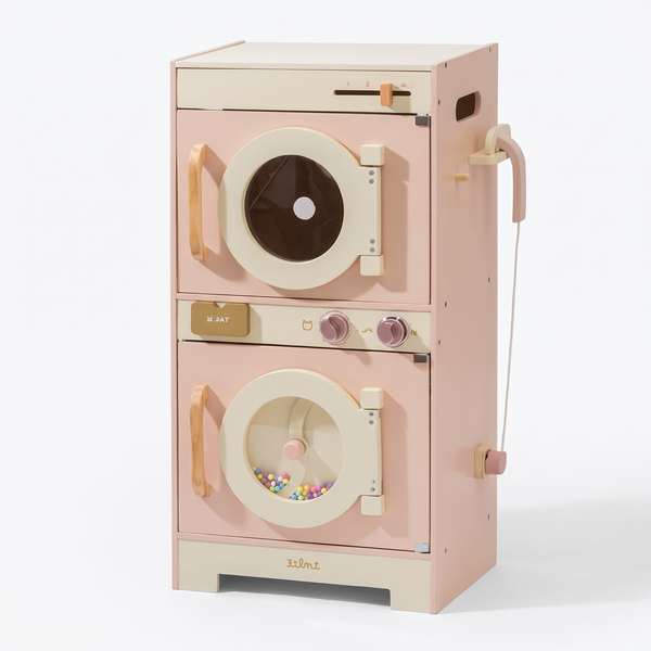 Machine à laver enfant en bois – Collection rose – fond blanc