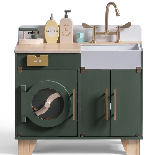 Machine à laver enfant en bois – Collection vert – fond blanc