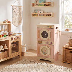 Machine à laver enfant en bois – Collection rose – ambiance intérieur