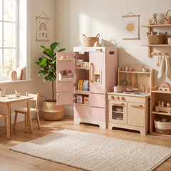 Réfrigérateur enfant en bois – Collection rose – ambiance intérieur