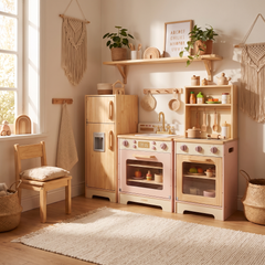 Lave-vaisselle enfant en bois – Collection rose – ambiance intérieur