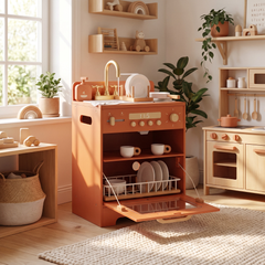 Lave-vaisselle enfant en bois – Collection orange – ambiance intérieur