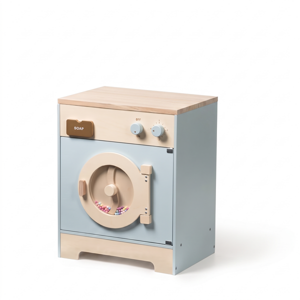 Machine à laver enfant en bois – Collection bleu – fond blanc