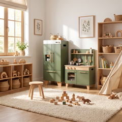 Réfrigérateur enfant en bois – Collection vert – ambiance intérieur
