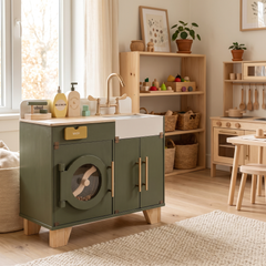 Machine à laver enfant en bois – Collection vert – ambiance intérieur