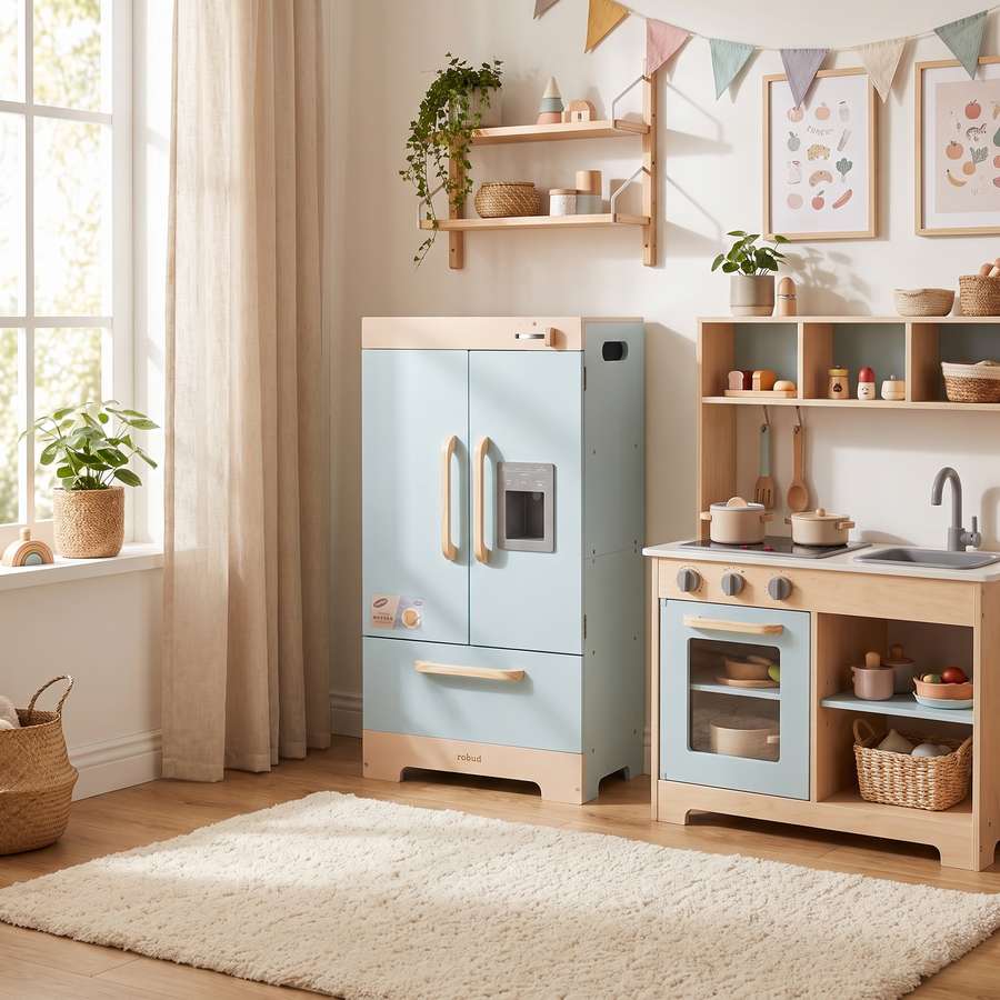 Réfrigérateur enfant en bois – Collection bleu – ambiance intérieur