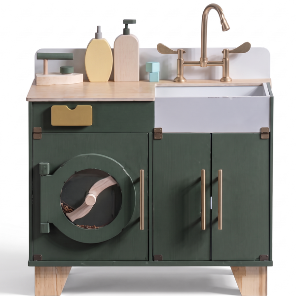 Machine à laver enfant en bois – Collection vert – fond blanc