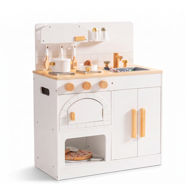 Cuisine enfant en bois – Four à pizza blanc – fond blanc