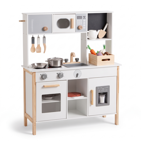 Cuisine enfant en bois – Coin jardinage blanc et gris – fond blanc