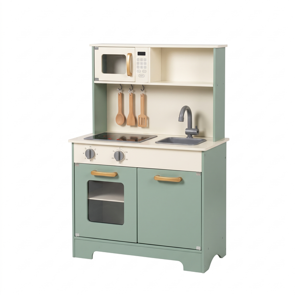 Cuisine enfant en bois – Moderne vert – fond blanc