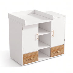 Table à langer bébé – Meuble 2 portes, 2 tiroirs et plan amovible – fond blanc