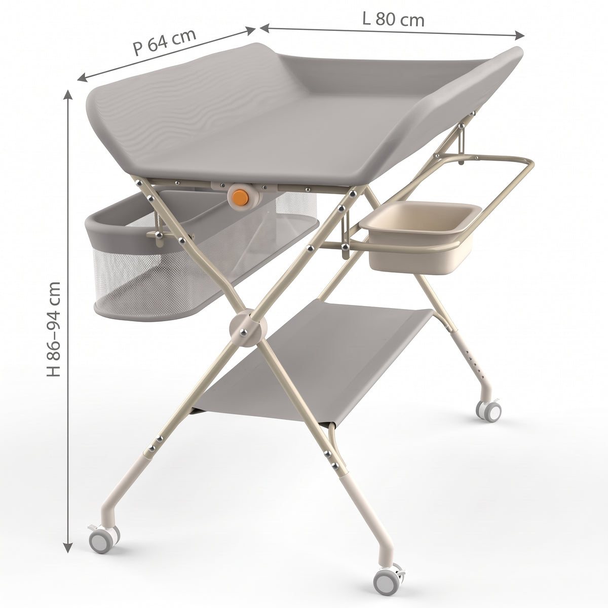 Table à langer bébé pliante – Roulettes et paniers de rangement – dimensions