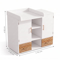 Table à langer bébé – Meuble 2 portes, 2 tiroirs et plan amovible – dimensions