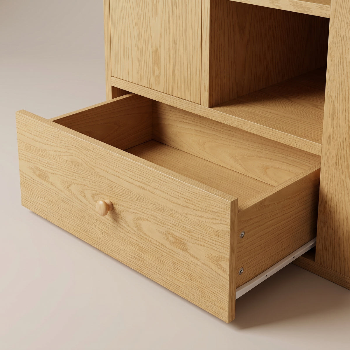 Table à langer bois naturel porte, étagères et tiroir – finition