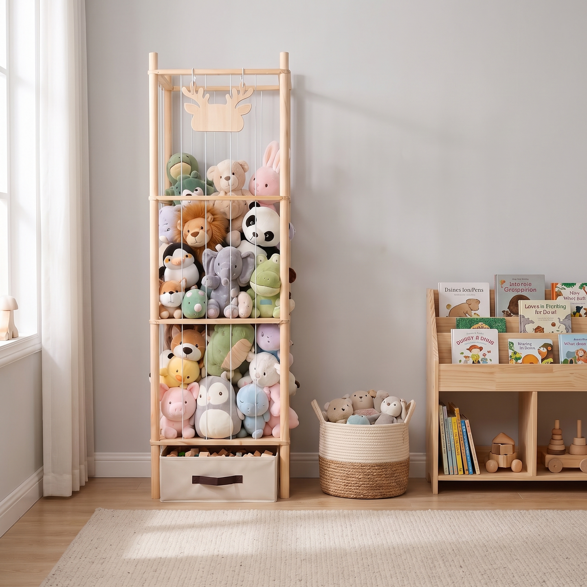 Tour à peluches dans une chambre Montessori