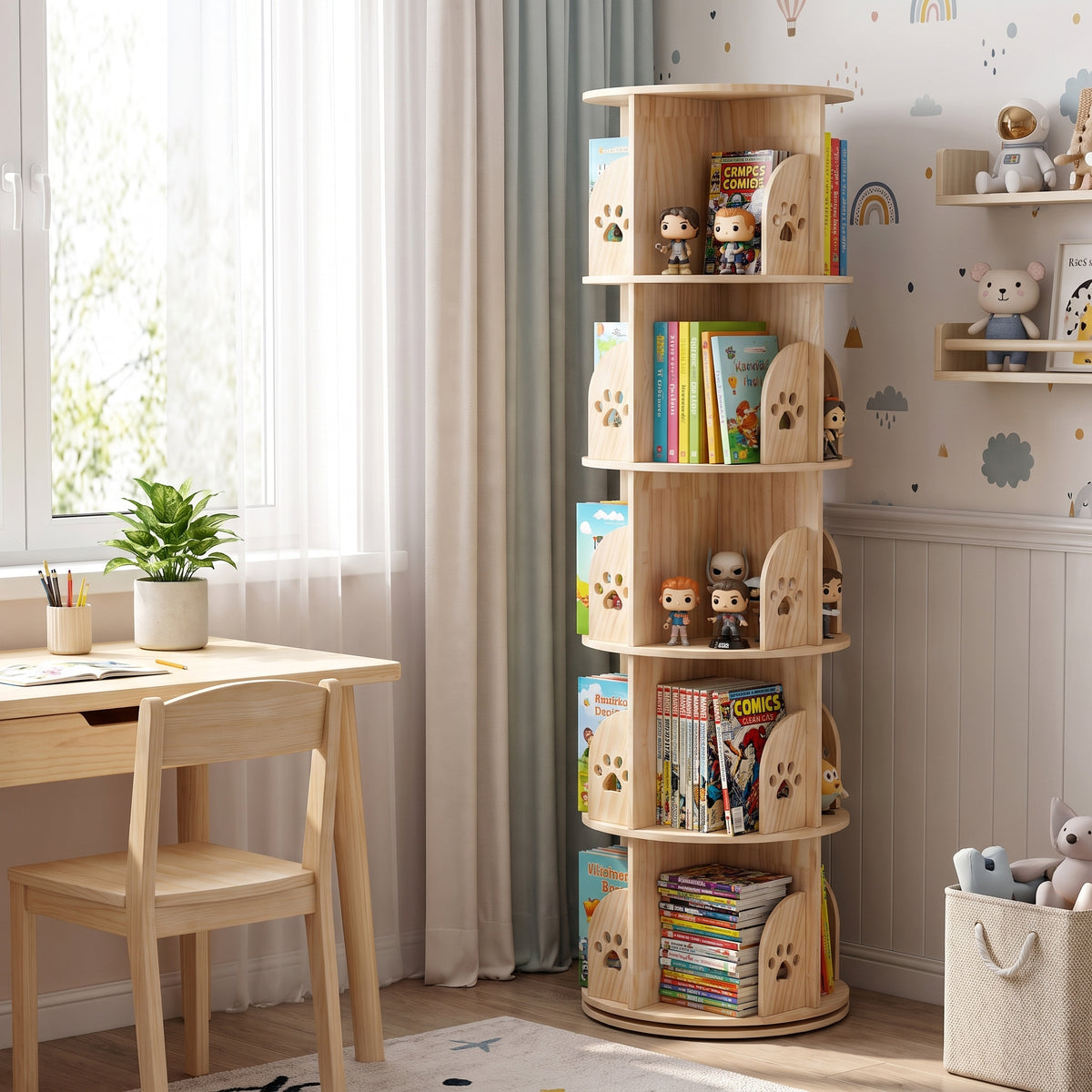 Bibliothèque pivotante dans une chambre d'enfant