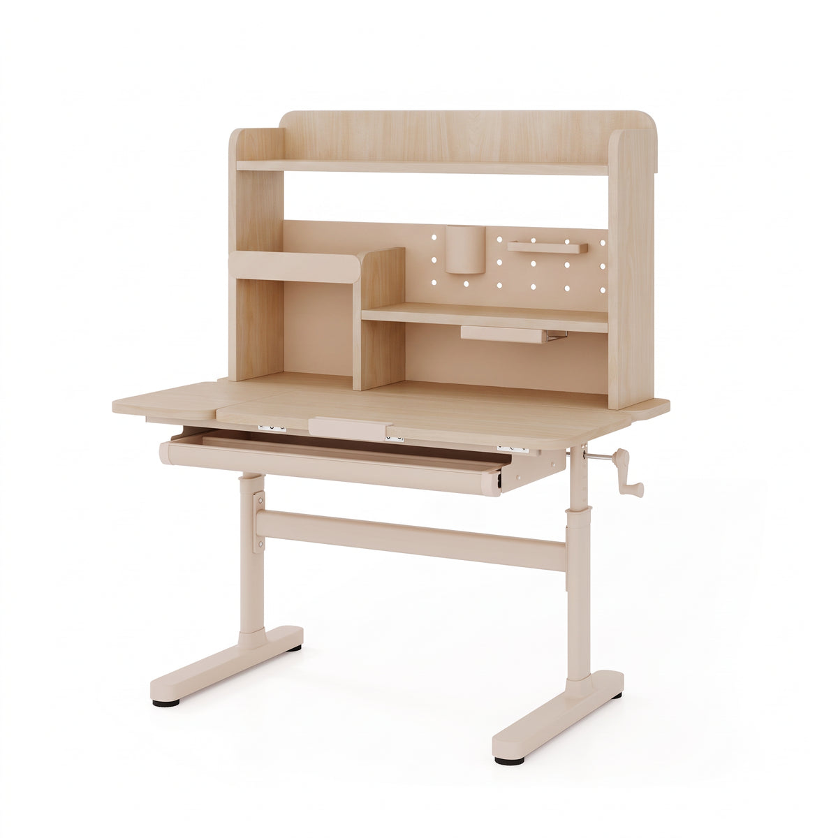 Bureau enfant réglable naturel sur fond blanc